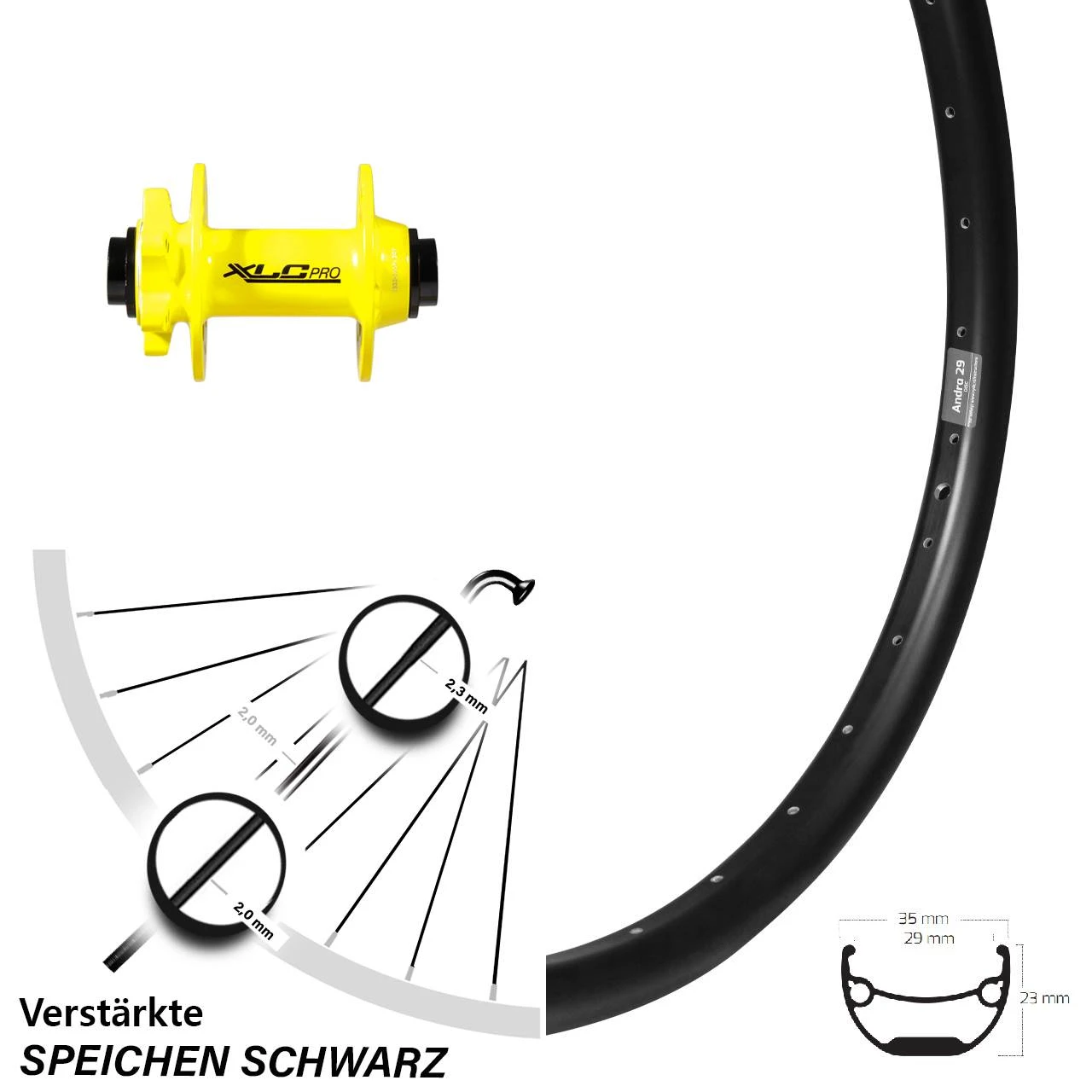 Ryde Andra 29 Vorderrad 27,5 Zoll Steckachse 15 Mm XLC Pro Gelb 6-loch 1 Ryde Andra 29 Vorderrad 27,5 Zoll Steckachse 15 Mm XLC Pro Gelb 6-loch