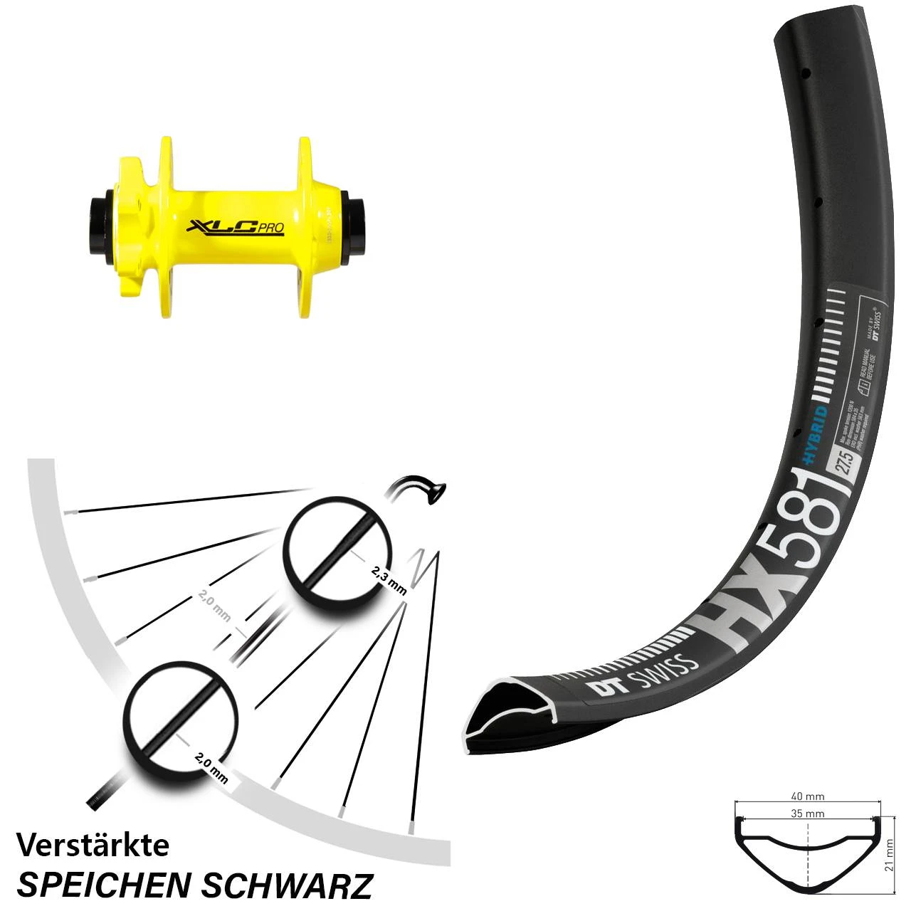Dt-swiss DT Swiss HX 581 Vorderrad 27,5+ Zoll 15/100 Mm XLC Pro Gelb Steckachse 1 Dt-swiss DT Swiss HX 581 Vorderrad 27,5+ Zoll 15/100 Mm XLC Pro Gelb Steckachse