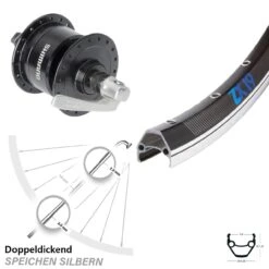 26 Zoll Vorderes Rad Mit Nabendynamo Exal ZX19 Shimano DH-3N72