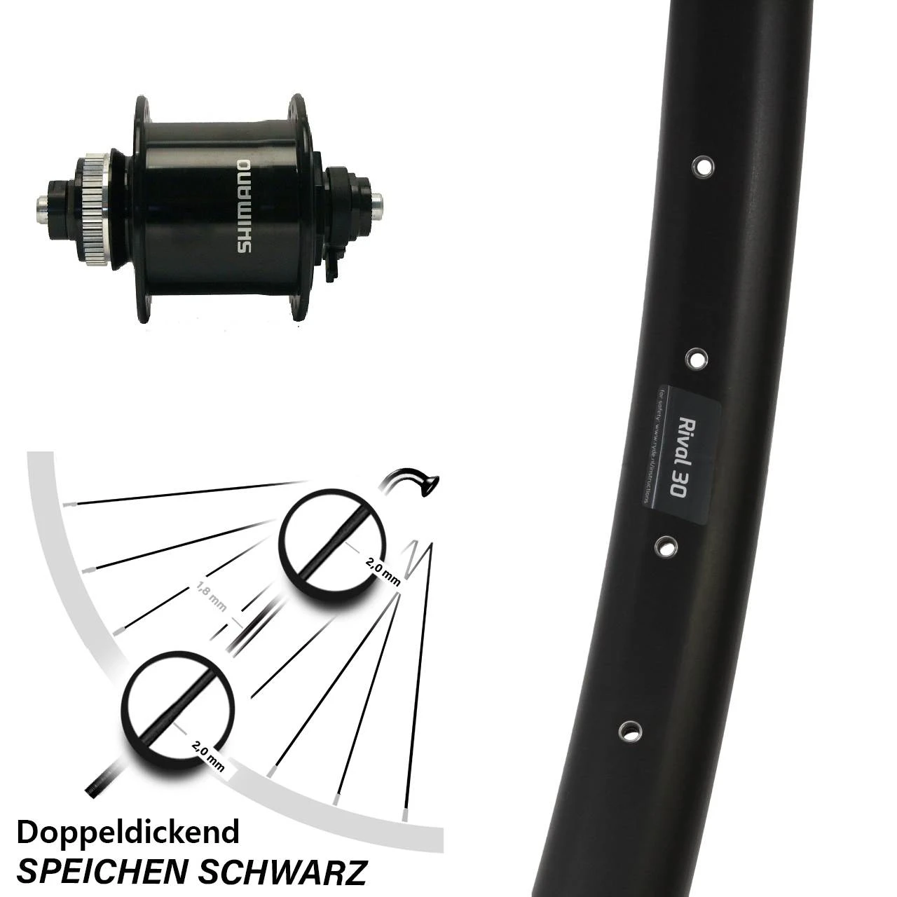 Vorderrad Ryde Rival 30 Dynamo Shimano DH-UR700-3D Centerlock 29 Zoll 1 Vorderrad Ryde Rival 30 Dynamo Shimano DH-UR700-3D Centerlock 29 Zoll