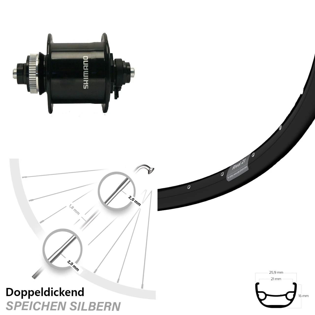 Vorderes Rad 28-29 Zoll Mit Nabendynamo Shimano DH-UR700 Ryde Rival 21-622 1 Vorderes Rad 28-29 Zoll Mit Nabendynamo Shimano DH-UR700 Ryde Rival 21-622