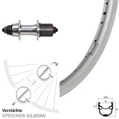 28 Zoll Hinterrad Ryde Andra 10 Felgenbremse Silbern Novatec F362 TSE 7-fach