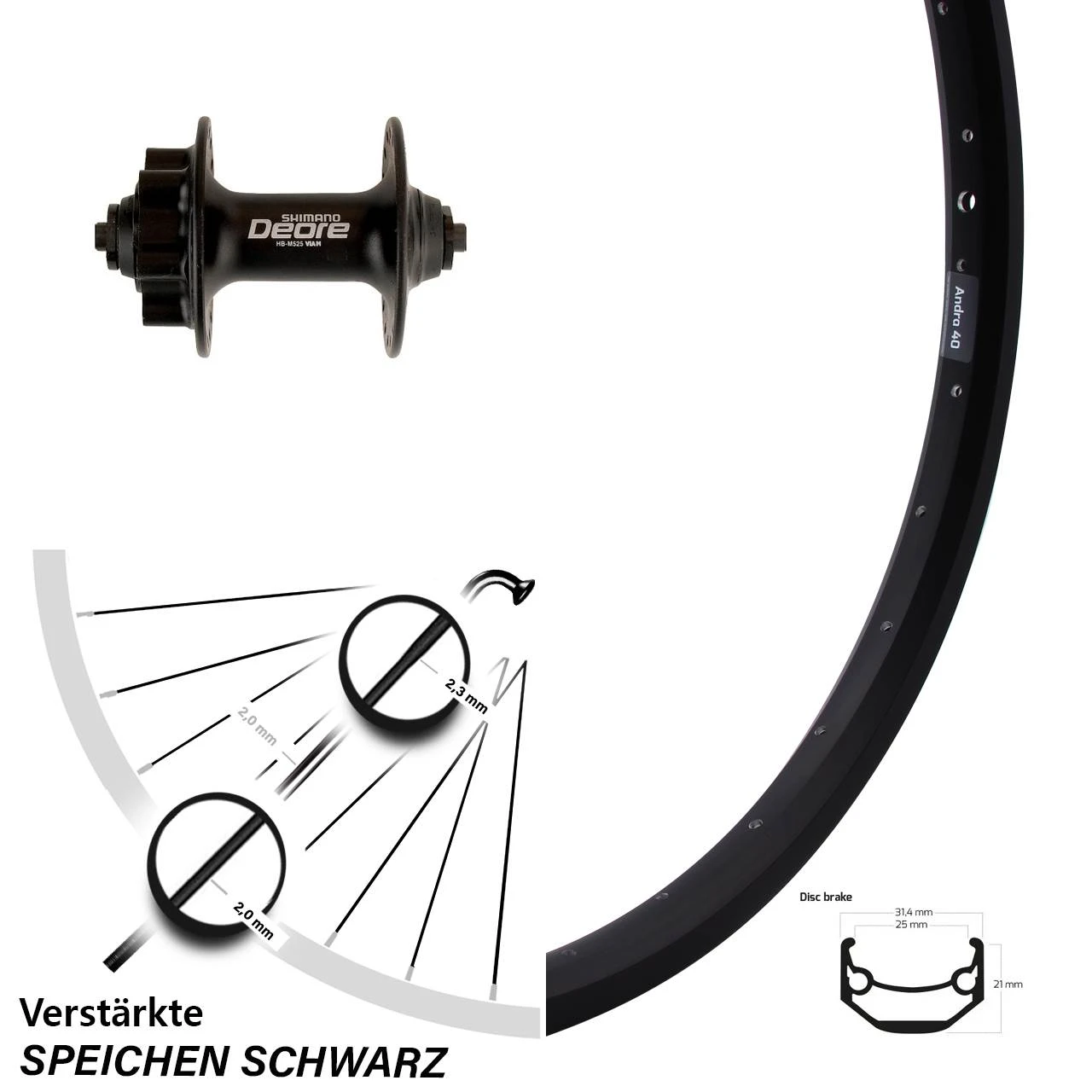 27,5 Zoll Vorderrad Shimano Deore HB-M525 Ryde Andra 40 Disc 5/100 Mm 1 27,5 Zoll Vorderrad Shimano Deore HB-M525 Ryde Andra 40 Disc 5/100 Mm