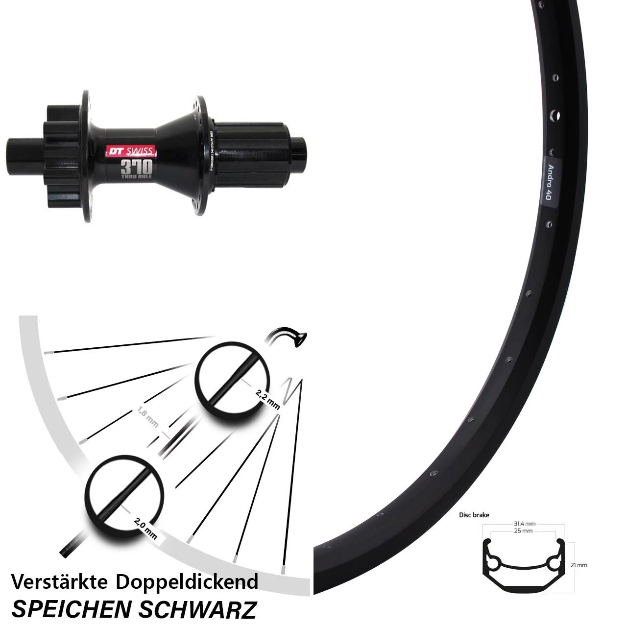 Ryde Andra 40 Disc Hinterrad 28-29 Zoll Mit DT Swiss 370 1 Ryde Andra 40 Disc Hinterrad 28-29 Zoll Mit DT Swiss 370