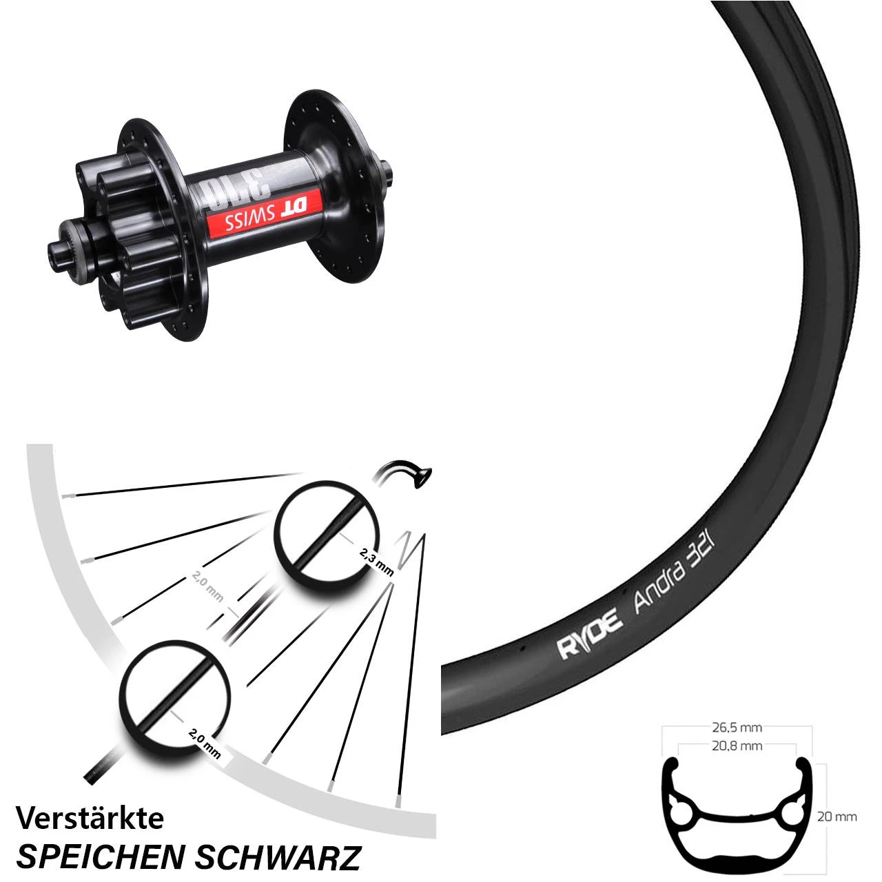 27,5 Zoll Vorderrad Ryde Andra 321 Mit DT Swiss 370 6-Loch Nabe 1 27,5 Zoll Vorderrad Ryde Andra 321 Mit DT Swiss 370 6-Loch Nabe