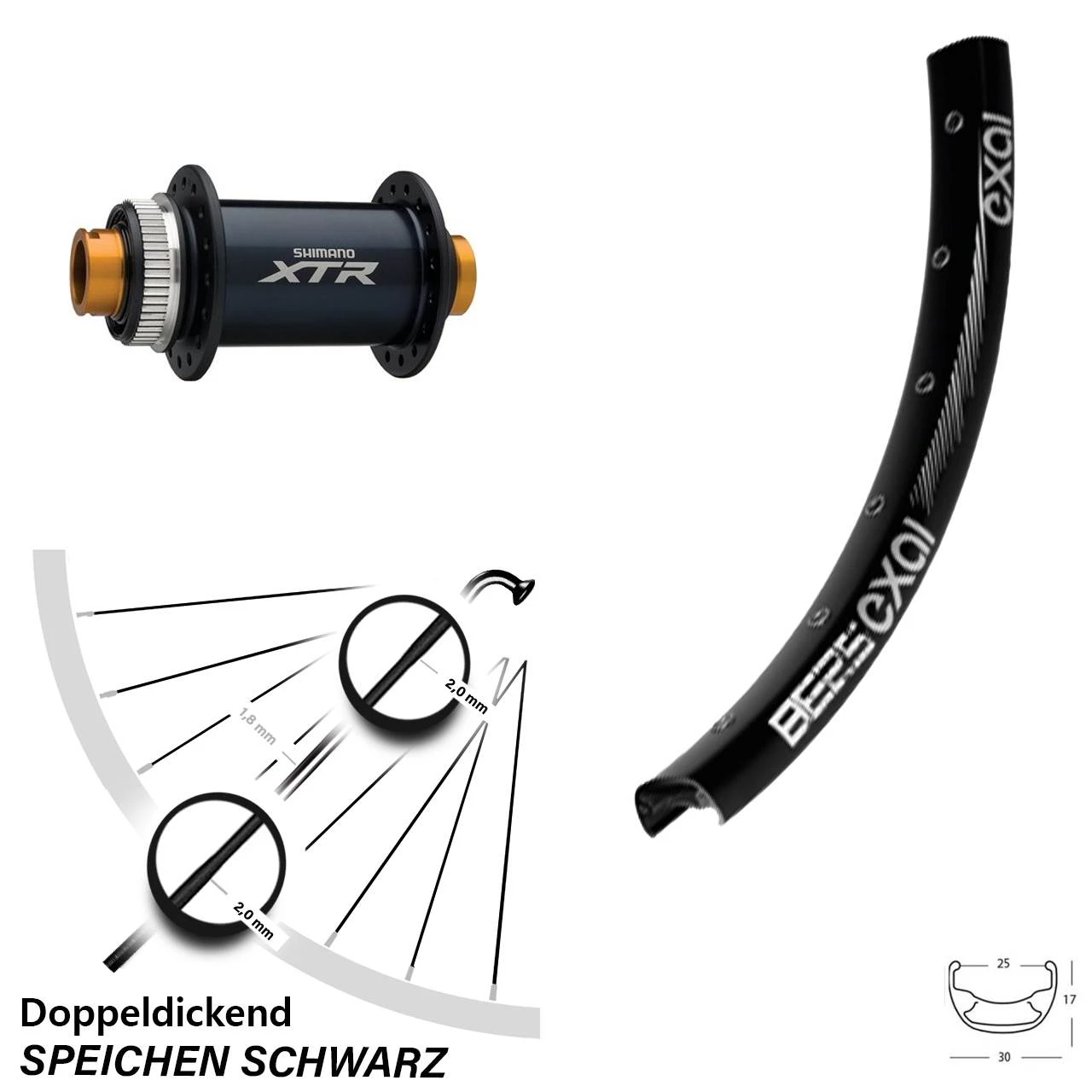 27,5 Zoll Vorderrad Shimano XTR HB-M988 Exal BE 25 1 27,5 Zoll Vorderrad Shimano XTR HB-M988 Exal BE 25