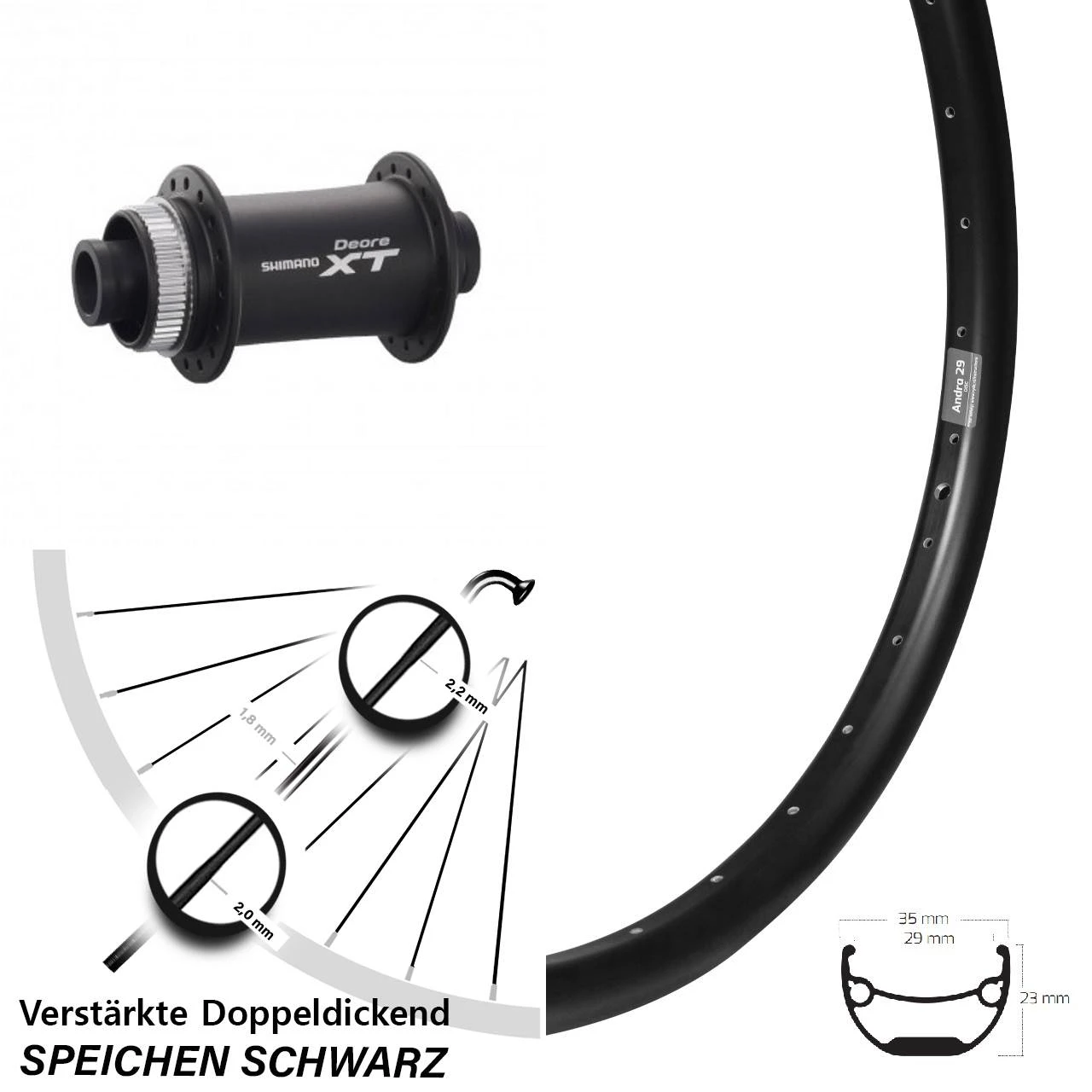 29 Zoll Vorderrad Shimano Deore XT HB-M778 Ryde Andra 29 Steckachse 15/100 1 29 Zoll Vorderrad Shimano Deore XT HB-M778 Ryde Andra 29 Steckachse 15/100