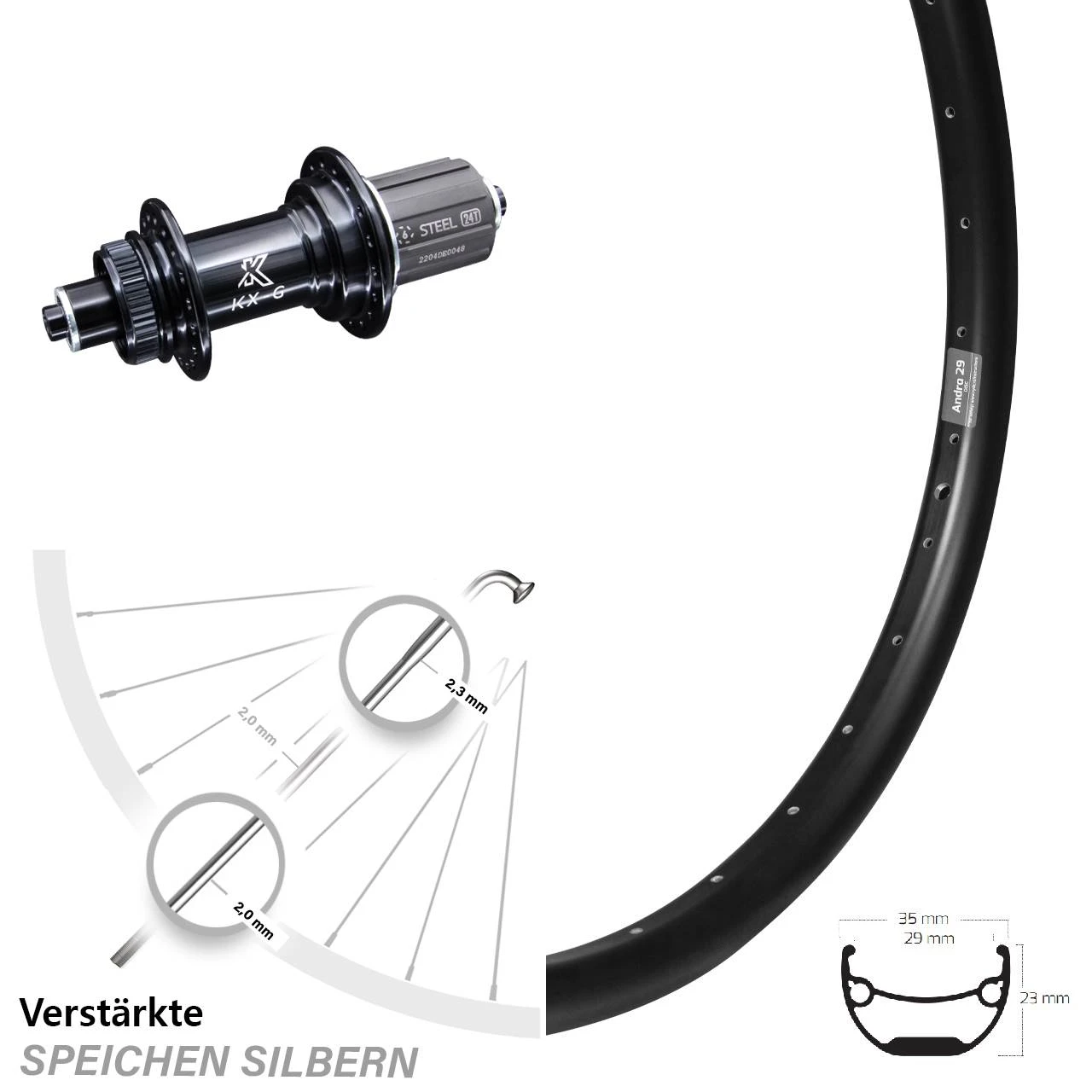 Hinterrad Ryde Andra 29 Zoll KX-GS Hinterradnabe 5x135 Mm Centerlock 1 Hinterrad Ryde Andra 29 Zoll KX-GS Hinterradnabe 5x135 Mm Centerlock