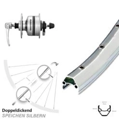 Vorderrad Mit Nabendynamo Shimano DH-3N80 Ryde ZAC 2000 26 Zoll