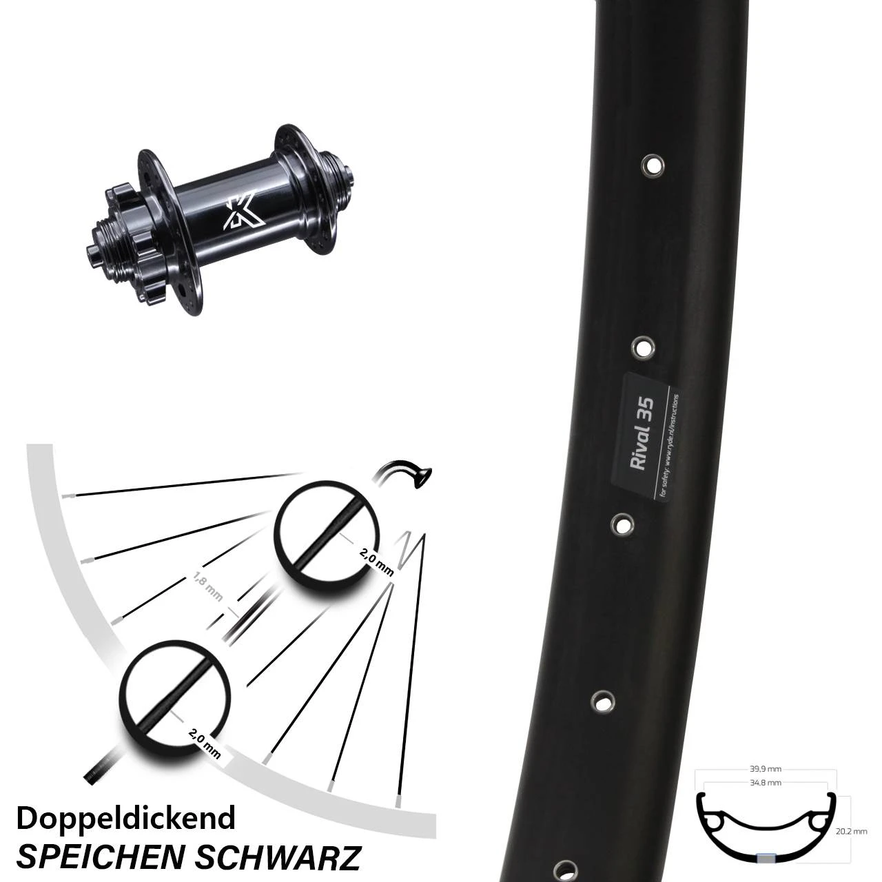 Ryde Rival 35 Disc Vorderrad 27,5+ Zoll Für 6-Loch Nabe KX-M Schnellspanner 1 Ryde Rival 35 Disc Vorderrad 27,5+ Zoll Für 6-Loch Nabe KX-M Schnellspanner