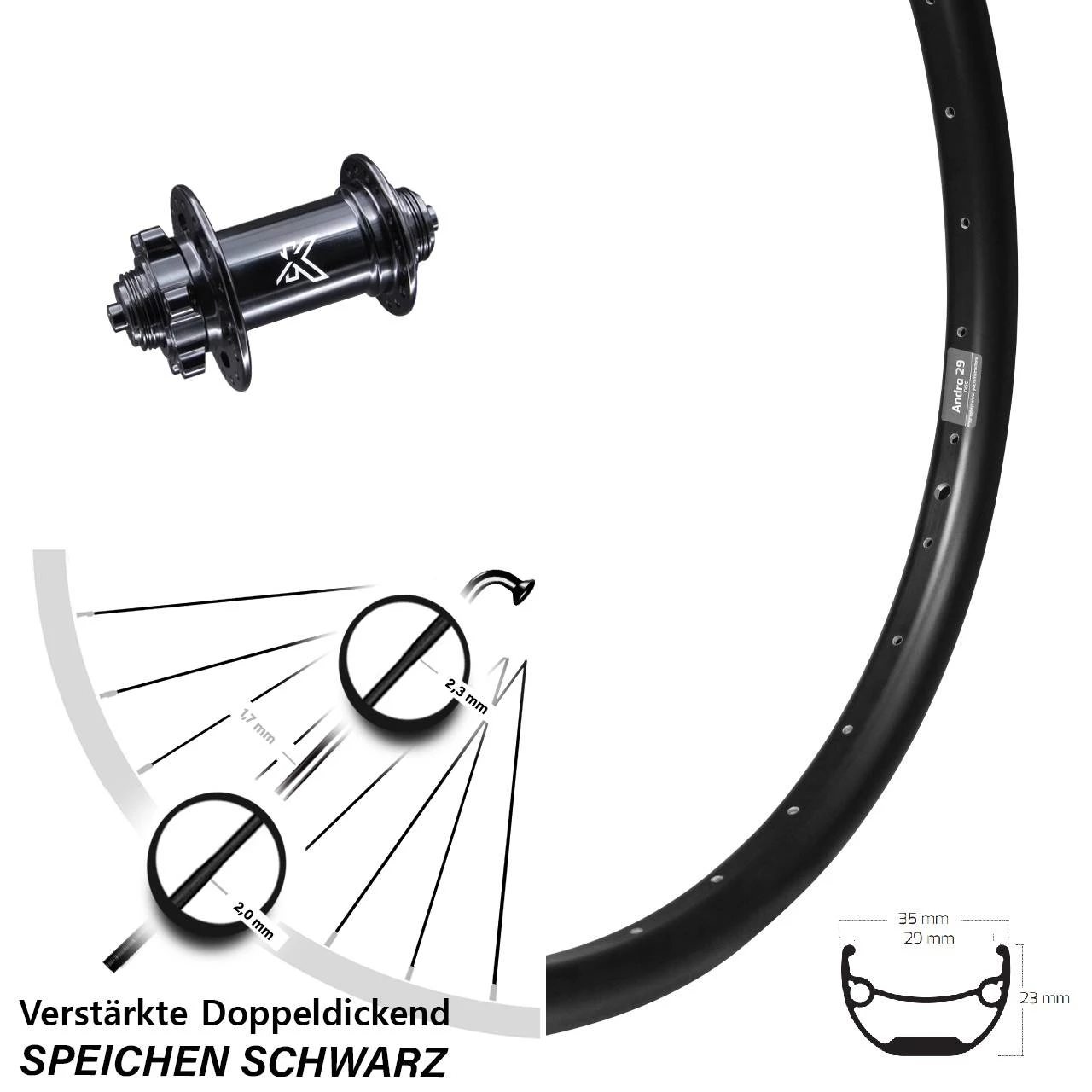 29 Zoll Vorderrad Breite Felge Ryde Andra 29-622 ETRTO Lastenrad KX-M Schnellspanner Nabe 1 29 Zoll Vorderrad Breite Felge Ryde Andra 29-622 ETRTO Lastenrad KX-M Schnellspanner Nabe
