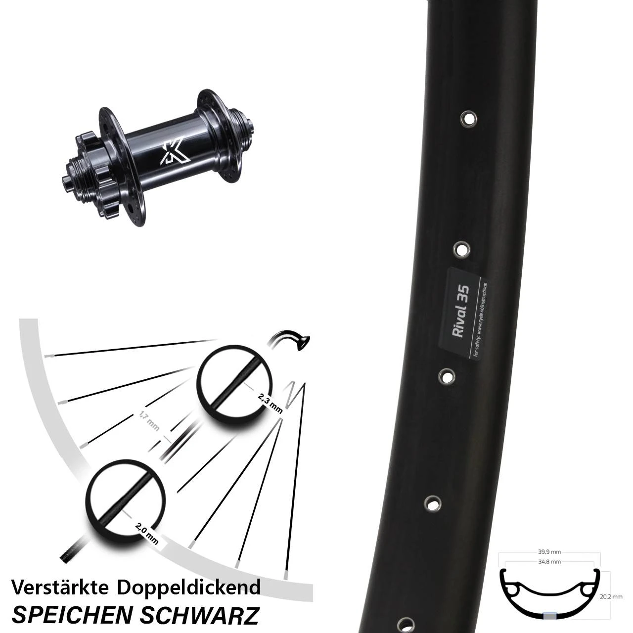 Lastenrad Ryde Rival 35 Disc Vorderrad 29+ Zoll 6-Loch Nabe KX-M Schnellspanner 1 Lastenrad Ryde Rival 35 Disc Vorderrad 29+ Zoll 6-Loch Nabe KX-M Schnellspanner