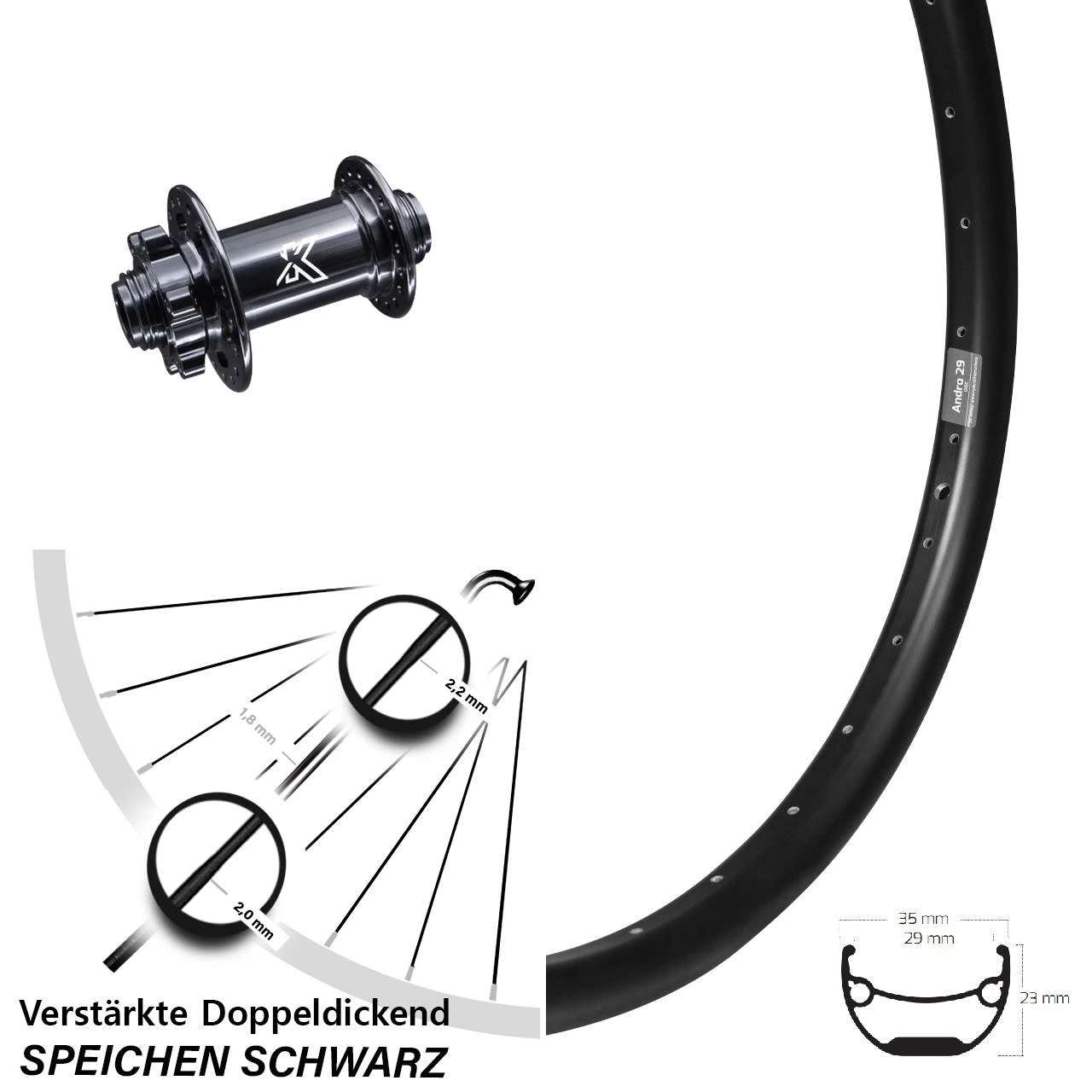 29 Zoll Vorderrad Ryde Andra 29-622 ETRTO Mit KX-M 15x100 Mm Nabe Steckachse Heavy Duty 1 29 Zoll Vorderrad Ryde Andra 29-622 ETRTO Mit KX-M 15x100 Mm Nabe Steckachse Heavy Duty
