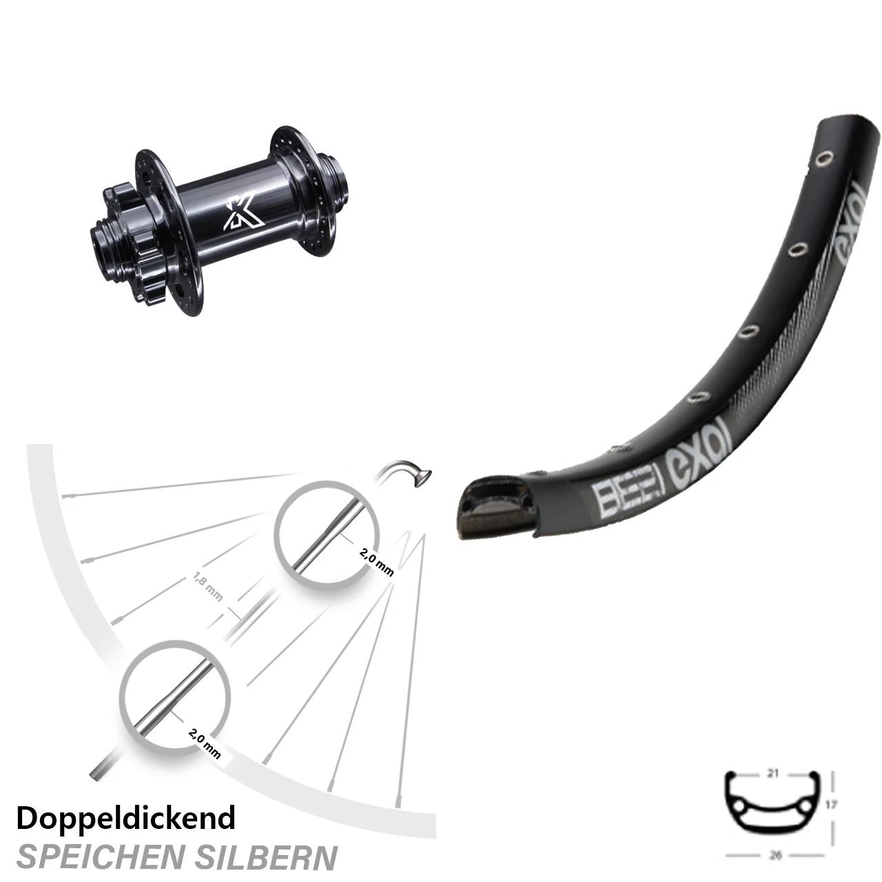 26 Zoll Vorderrad KX-M 15x100 Mm Exal BE 21 Leicht 6-Loch 1 26 Zoll Vorderrad KX-M 15x100 Mm Exal BE 21 Leicht 6-Loch