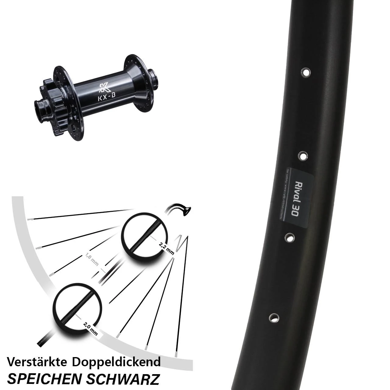 KX-Boost 15x110 Mm Ryde Rival 30 Disc 6-loch Vorderrad 29 Zoll Für Steckachse 1 KX-Boost 15x110 Mm Ryde Rival 30 Disc 6-loch Vorderrad 29 Zoll Für Steckachse