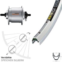 Vorderrad 26 Zoll Exal ZX19 Silbern Shimano DH-C3000-3N Vollachse