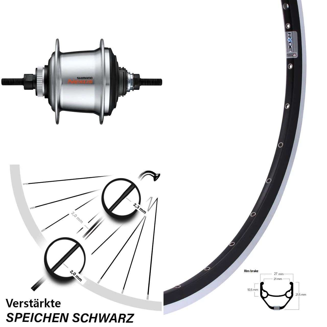 28 Zoll Hinterrad Ryde Zac 421 Shimano SG-C3001 7-Gang 1 28 Zoll Hinterrad Ryde Zac 421 Shimano SG-C3001 7-Gang