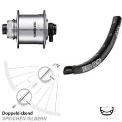 Vorderrad 26 Zoll Exal BE 21 Schwarz Shimano DH-UR708 Dynamo 15x100 Mm Silbern