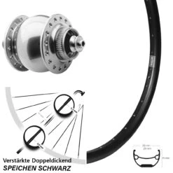 26 Zoll Vorderrad Ryde Andra 29-559 ETRTO Dynamo SON 28 Silbern Eloxiert Centerlock