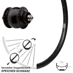26 Zoll Vorderrad Ryde Andra 29-559 ETRTO Dynamo SON 28 Schwarz Eloxiert Centerlock