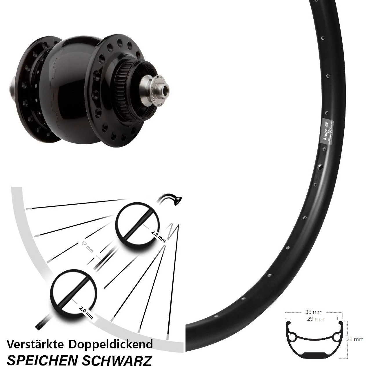 26 Zoll Vorderrad Ryde Andra 29-559 ETRTO Dynamo SON 28 Schwarz Eloxiert Centerlock 1 26 Zoll Vorderrad Ryde Andra 29-559 ETRTO Dynamo SON 28 Schwarz Eloxiert Centerlock