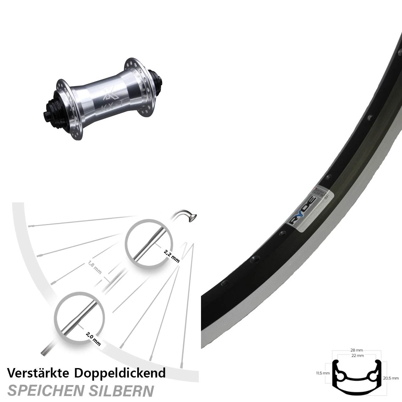 27,5 Zoll Vorderrad Ryde Andra 35 Mit KX-T Nabe Silbern Schnellspanner 1 27,5 Zoll Vorderrad Ryde Andra 35 Mit KX-T Nabe Silbern Schnellspanner