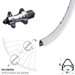Rodi Airline1 Hinterrad 28 Zoll Mit KX-T 130 Mm Silbern Eloxiert Nabe
