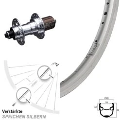 28 Zoll Hinterrad KX-T Nabe 130 Mm Silbern Eloxiert Ryde Andra 10 Verstärkt 7/11-fach