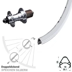 28 Zoll Hinterrad KX-T Nabe 7/11-fach 130 Mm Silbern Eloxiert Rodi Airline1