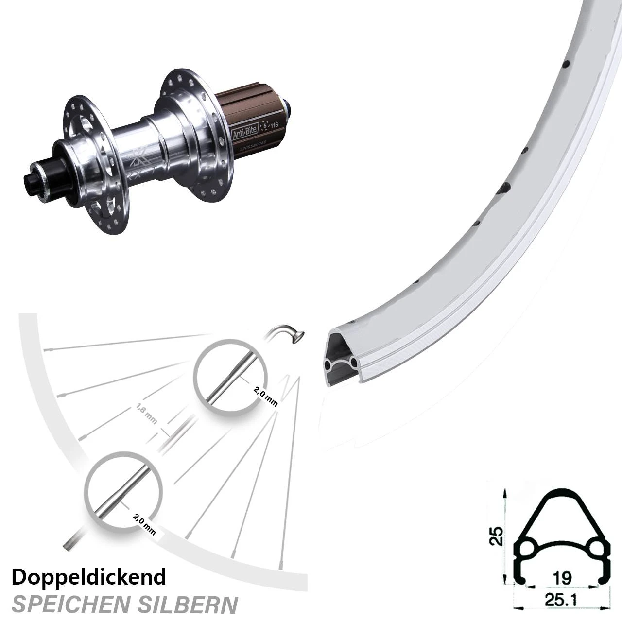 28 Zoll Hinterrad KX-T Nabe 7/11-fach 130 Mm Silbern Eloxiert Rodi Airline1 1 28 Zoll Hinterrad KX-T Nabe 7/11-fach 130 Mm Silbern Eloxiert Rodi Airline1