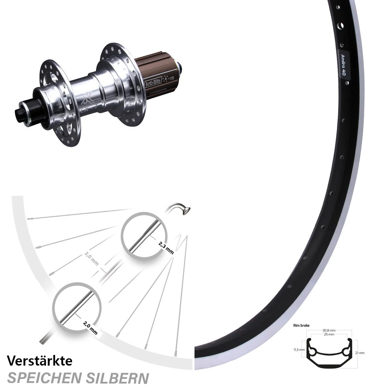 Ryde Andra 40 Hinterrad 28 Zoll Mit KX-T Nabe 130 Mm Mm Silbern Eloxiert 6 Kugellager 1 Ryde Andra 40 Hinterrad 28 Zoll Mit KX-T Nabe 130 Mm Mm Silbern Eloxiert 6 Kugellager