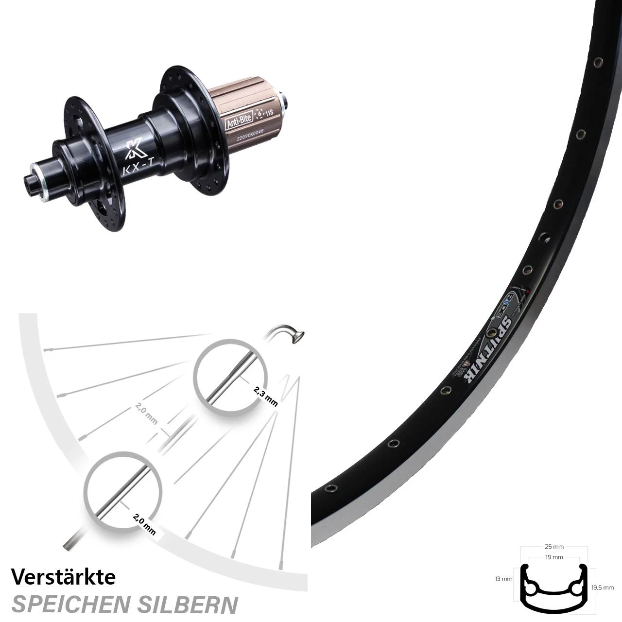 Verstärktes 28 Zoll Hinterrad Ryde Sputnik Mit KX-T Nabe 130 Mm Mm Schwarz 1 Verstärktes 28 Zoll Hinterrad Ryde Sputnik Mit KX-T Nabe 130 Mm Mm Schwarz