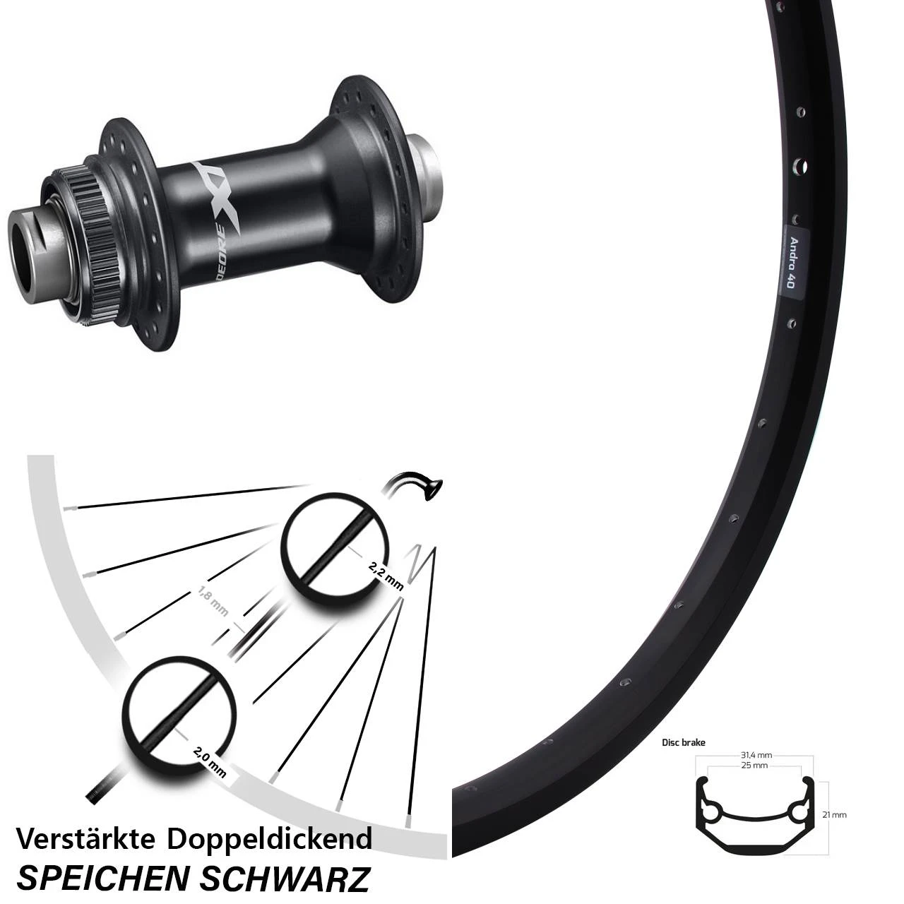 27,5 Zoll Laufrad Ryde Andra 40 Disc Shimano XT HB-M8110 Für 15 Mm Stekachse 1 27,5 Zoll Laufrad Ryde Andra 40 Disc Shimano XT HB-M8110 Für 15 Mm Stekachse