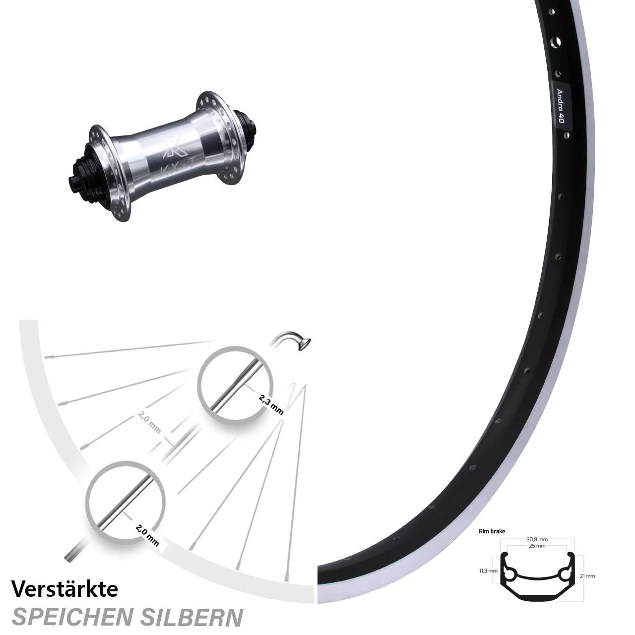 Ryde Andra 40 Vorderrad 26 Zoll Mit KX-T Nabe Silbern Verstärkt 1 Ryde Andra 40 Vorderrad 26 Zoll Mit KX-T Nabe Silbern Verstärkt