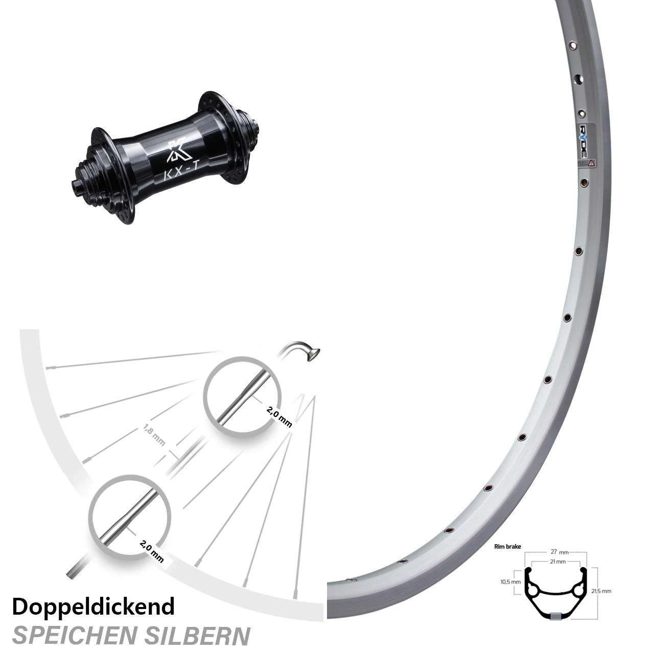 26 Zoll Vorderrad Ryde ZAC 421 Mit KX-T Nabe 4 Kugellager 1 26 Zoll Vorderrad Ryde ZAC 421 Mit KX-T Nabe 4 Kugellager