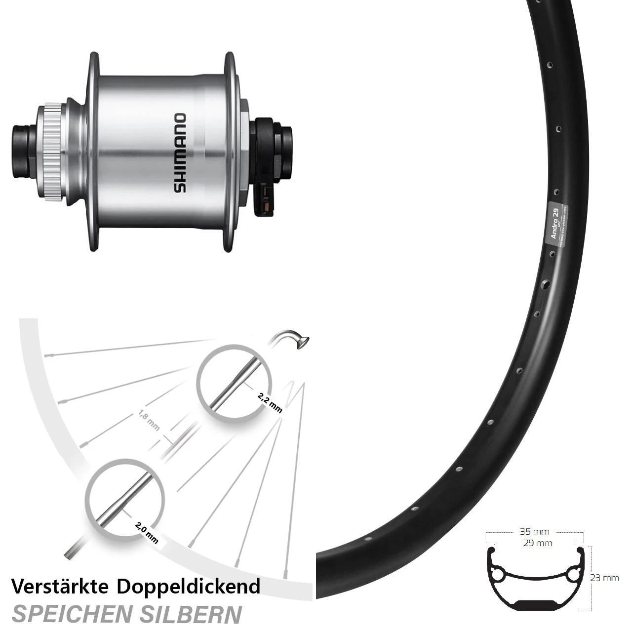 Nabendynamo Vorderrad Shimano DH-UR708-3D Ryde Andra 29 27,5 Zoll Centerlock 1 Nabendynamo Vorderrad Shimano DH-UR708-3D Ryde Andra 29 27,5 Zoll Centerlock