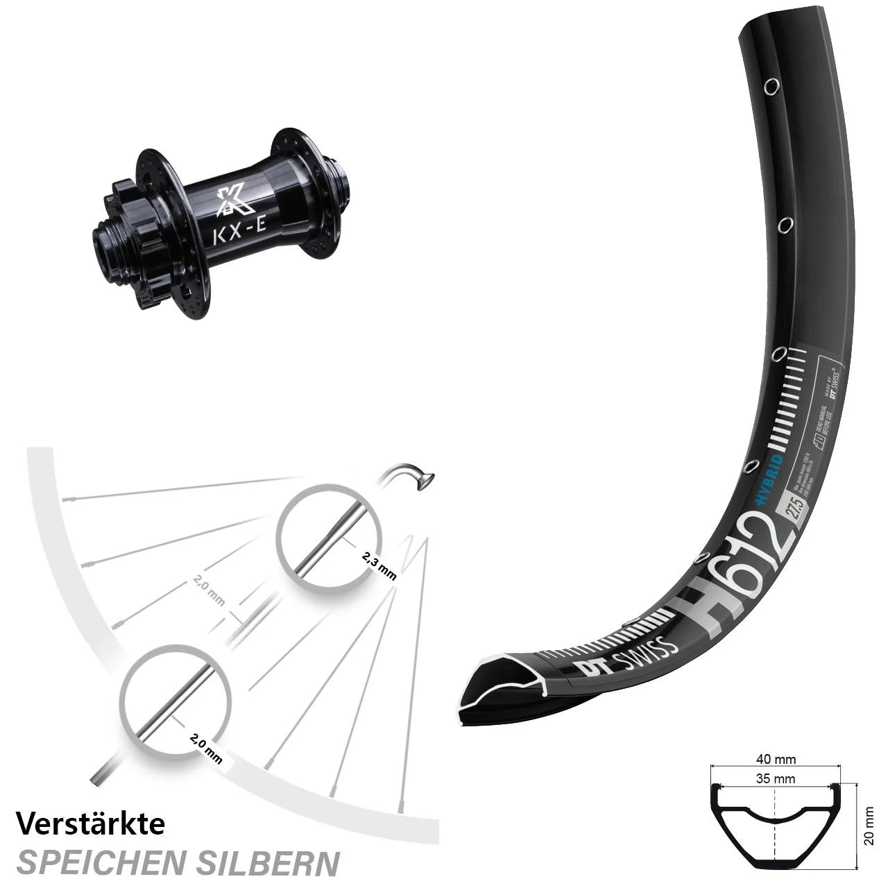 Dt-swiss Vorderrad 27,5+ Zoll KX-E Nabe 15x100 Mm 6-loch DT Swiss H 612 E-Bike 1 Dt-swiss Vorderrad 27,5+ Zoll KX-E Nabe 15x100 Mm 6-loch DT Swiss H 612 E-Bike