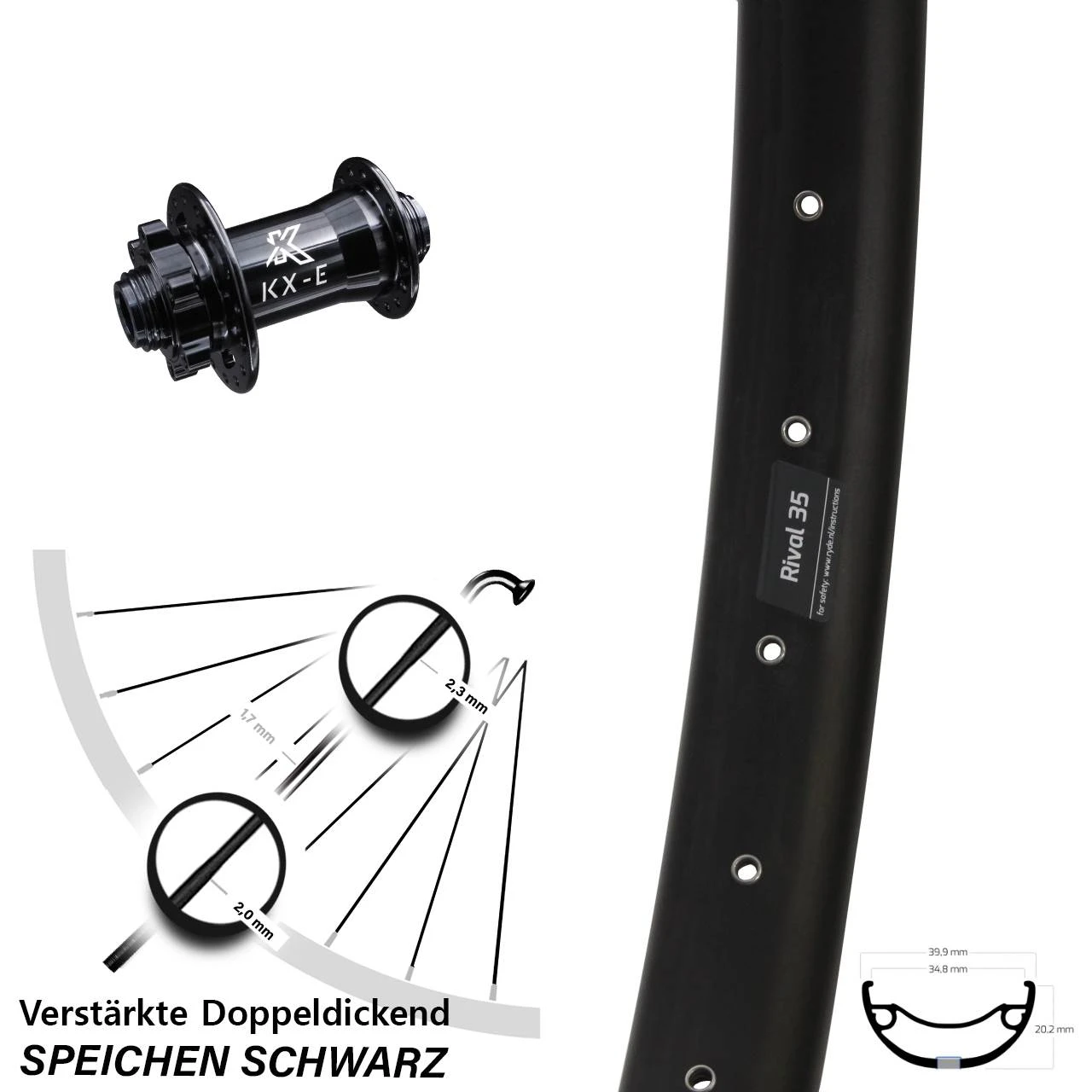 KX-E Nabe 15x100 Mm 6-loch Ryde Rival 35 Disc Vorderrad 27,5+ Zoll E-Bike 1 KX-E Nabe 15x100 Mm 6-loch Ryde Rival 35 Disc Vorderrad 27,5+ Zoll E-Bike