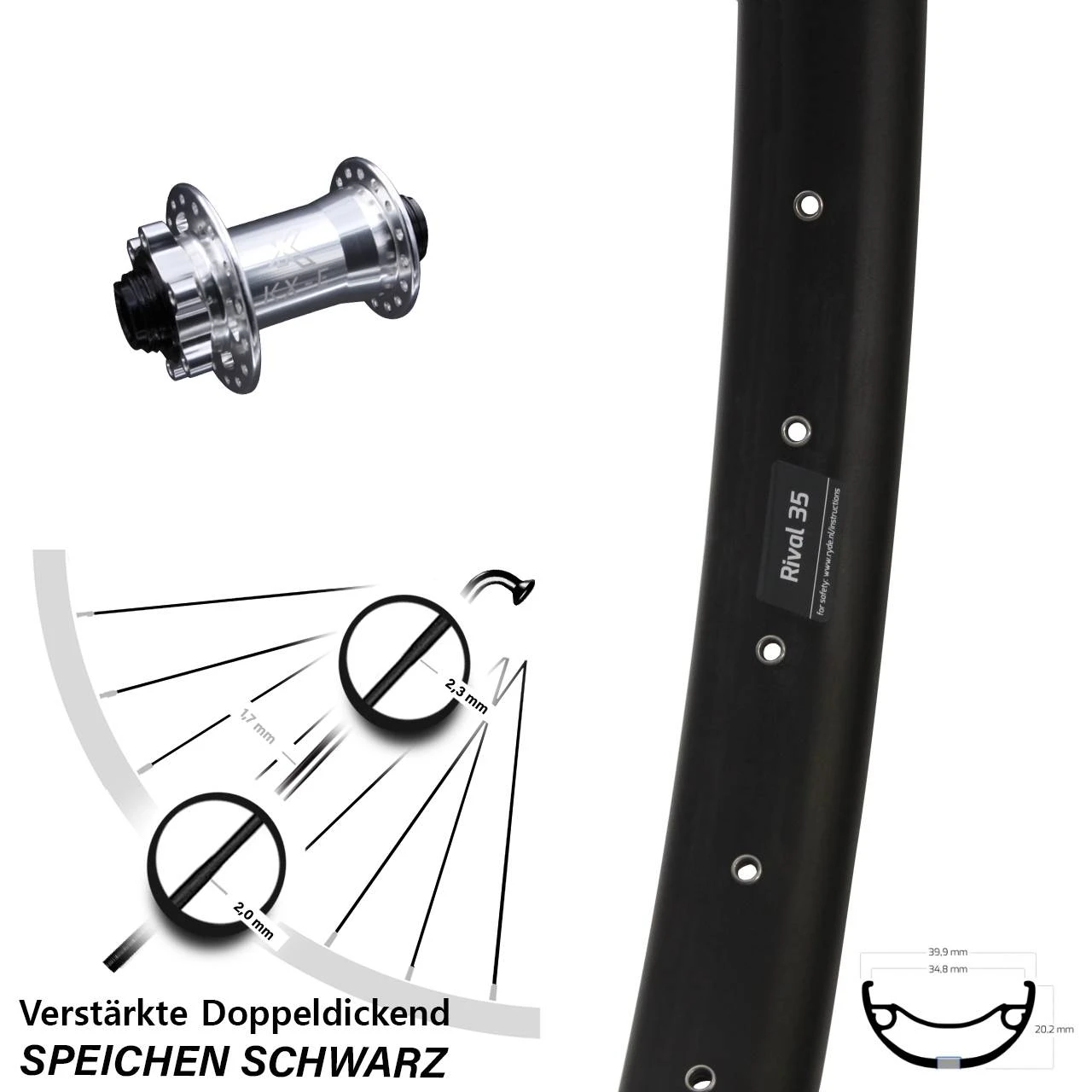 KX-E Nabe Silbern 15x100 Mm 6-loch Ryde Rival 35 Disc Vorderrad 27,5+ Zoll E-Bike 1 KX-E Nabe Silbern 15x100 Mm 6-loch Ryde Rival 35 Disc Vorderrad 27,5+ Zoll E-Bike