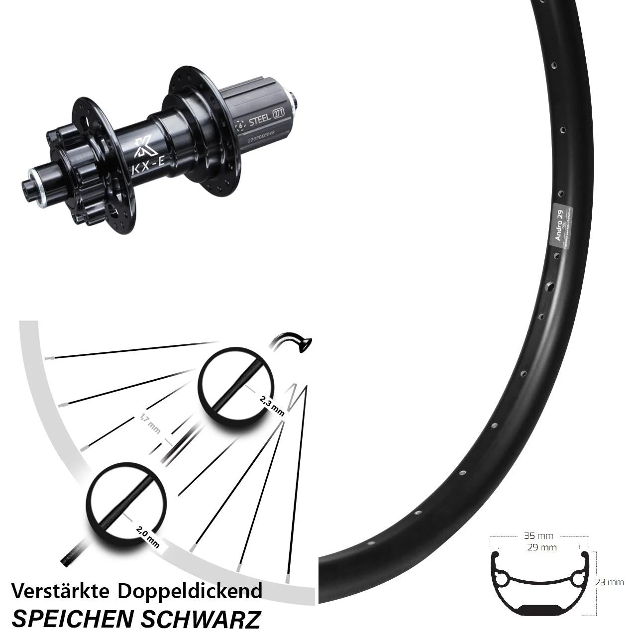 Ryde Andra 29-584 ETRTO Breites Hinterrad 27,5 Zoll E-Bike KX-E Nabe Verstärkt 1 Ryde Andra 29-584 ETRTO Breites Hinterrad 27,5 Zoll E-Bike KX-E Nabe Verstärkt