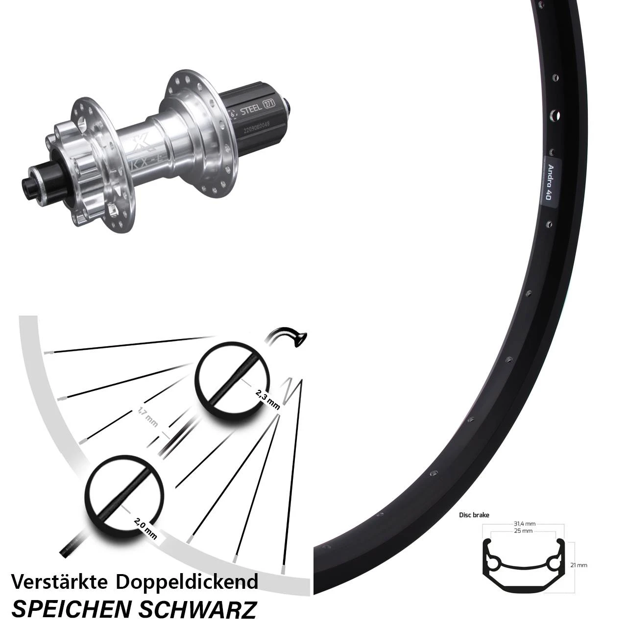 Ryde Andra 40 Disc Hinterrad 26 Zoll Mit Verstärkter KX-E Nabe Silbern 5x135 Mm 6-loch 1 Ryde Andra 40 Disc Hinterrad 26 Zoll Mit Verstärkter KX-E Nabe Silbern 5x135 Mm 6-loch