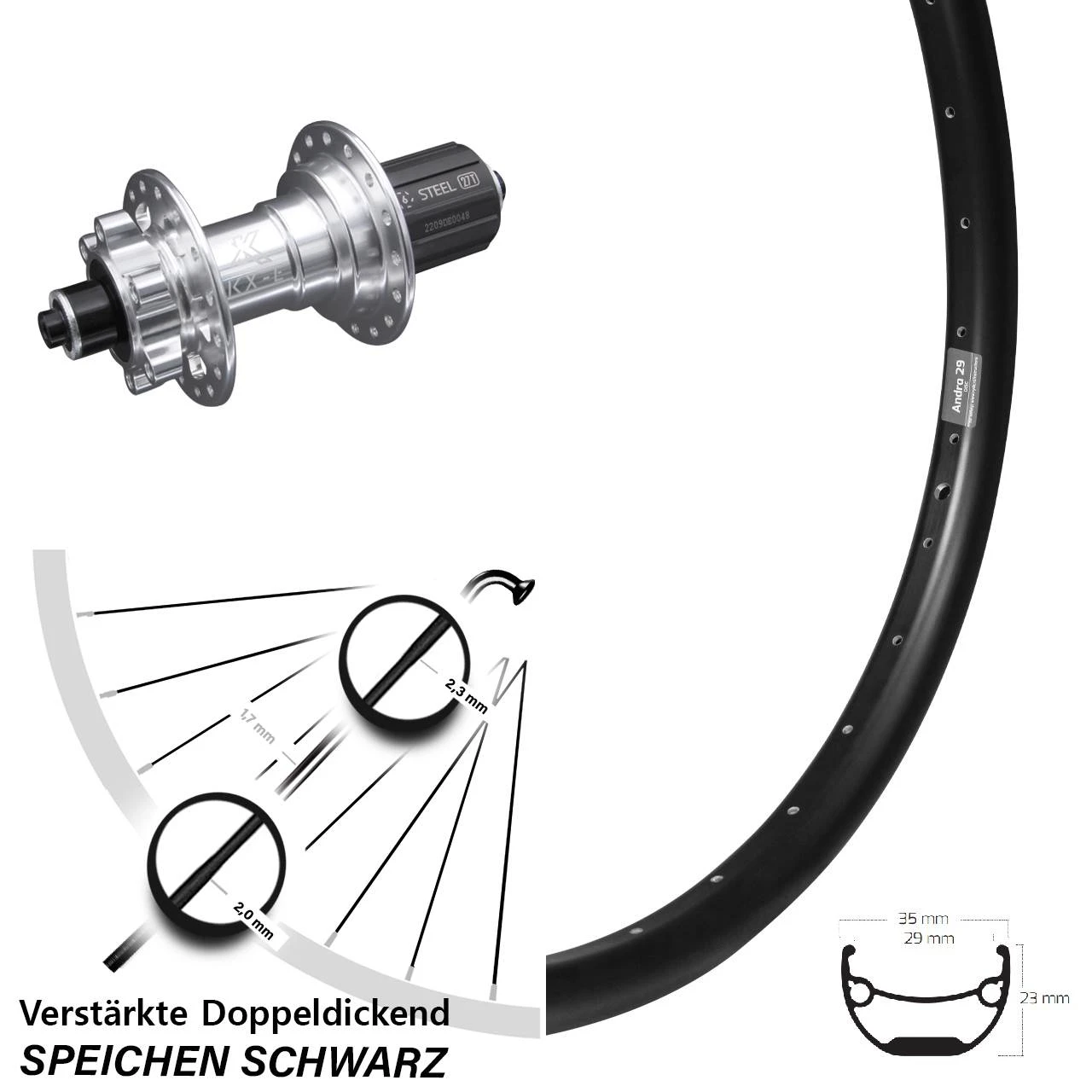Ryde Andra 29-584 ETRTO Breites Hinterrad 27,5 Zoll E-Bike KX-E Nabe Silbern Verstärkt 1 Ryde Andra 29-584 ETRTO Breites Hinterrad 27,5 Zoll E-Bike KX-E Nabe Silbern Verstärkt