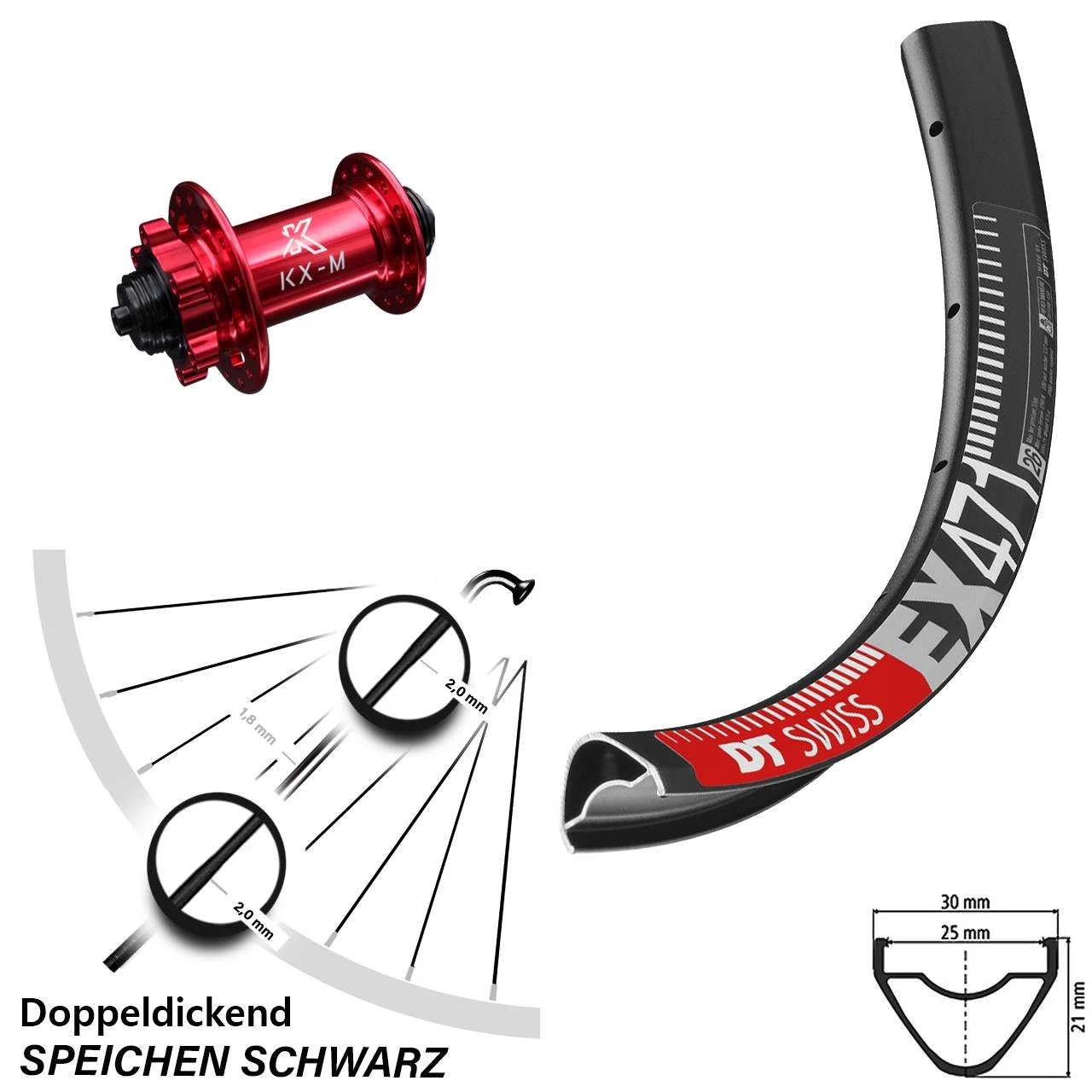 Dt-swiss DT Swiss EX 471 Vorderrad 26 Zoll Mit KX-M Nabe Rot-eloxiert Schnellspanner 1 Dt-swiss DT Swiss EX 471 Vorderrad 26 Zoll Mit KX-M Nabe Rot-eloxiert Schnellspanner