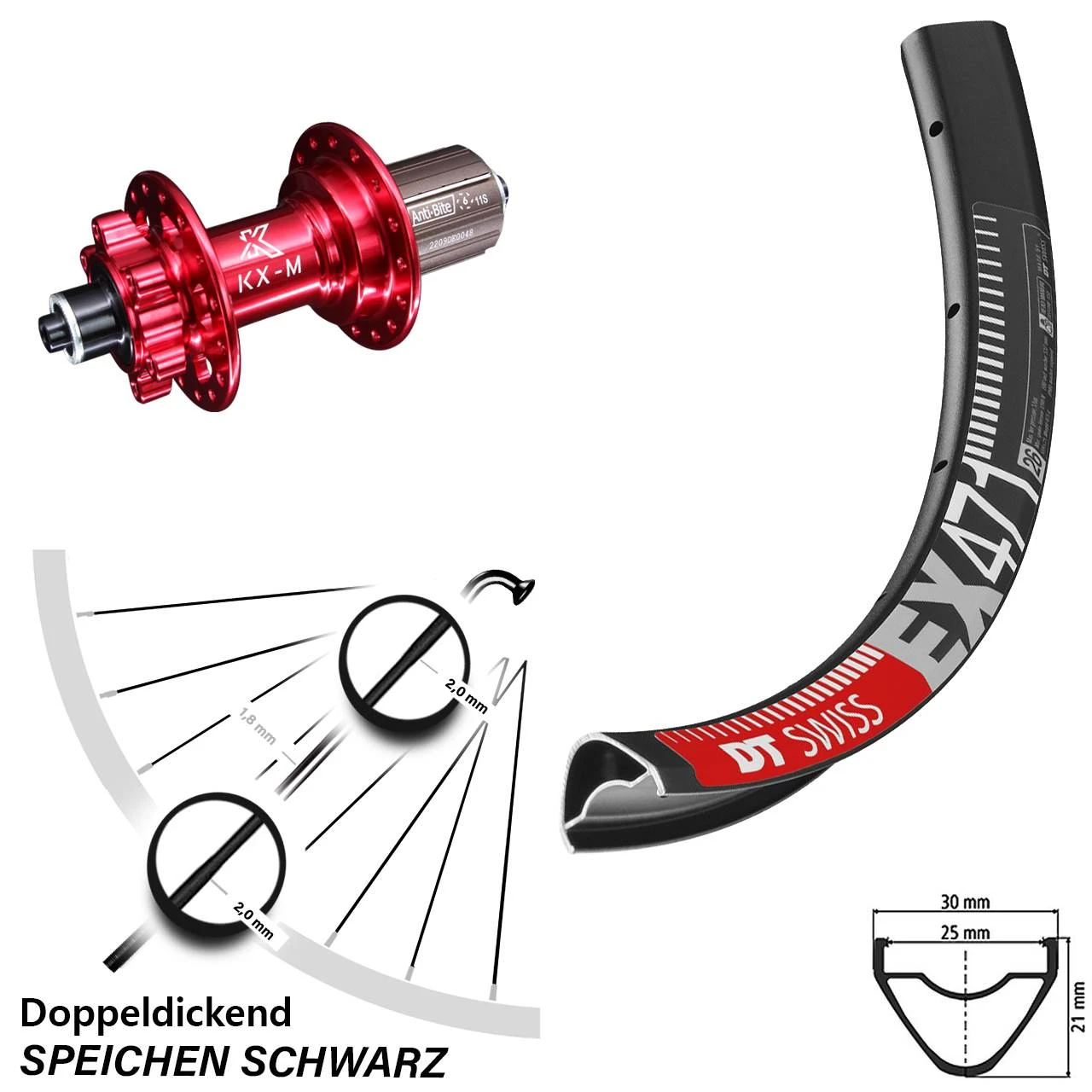 Dt-swiss DT Swiss EX 471 Hinterrad 29 Zoll Mit KX-M HR 6-loch Nabe Rot-eloxiert 5/135 1 Dt-swiss DT Swiss EX 471 Hinterrad 29 Zoll Mit KX-M HR 6-loch Nabe Rot-eloxiert 5/135