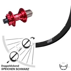 27,5 Zoll Ryde Rival 23 Hinterrad KX-M 6-loch Nabe Rot Eloxiert