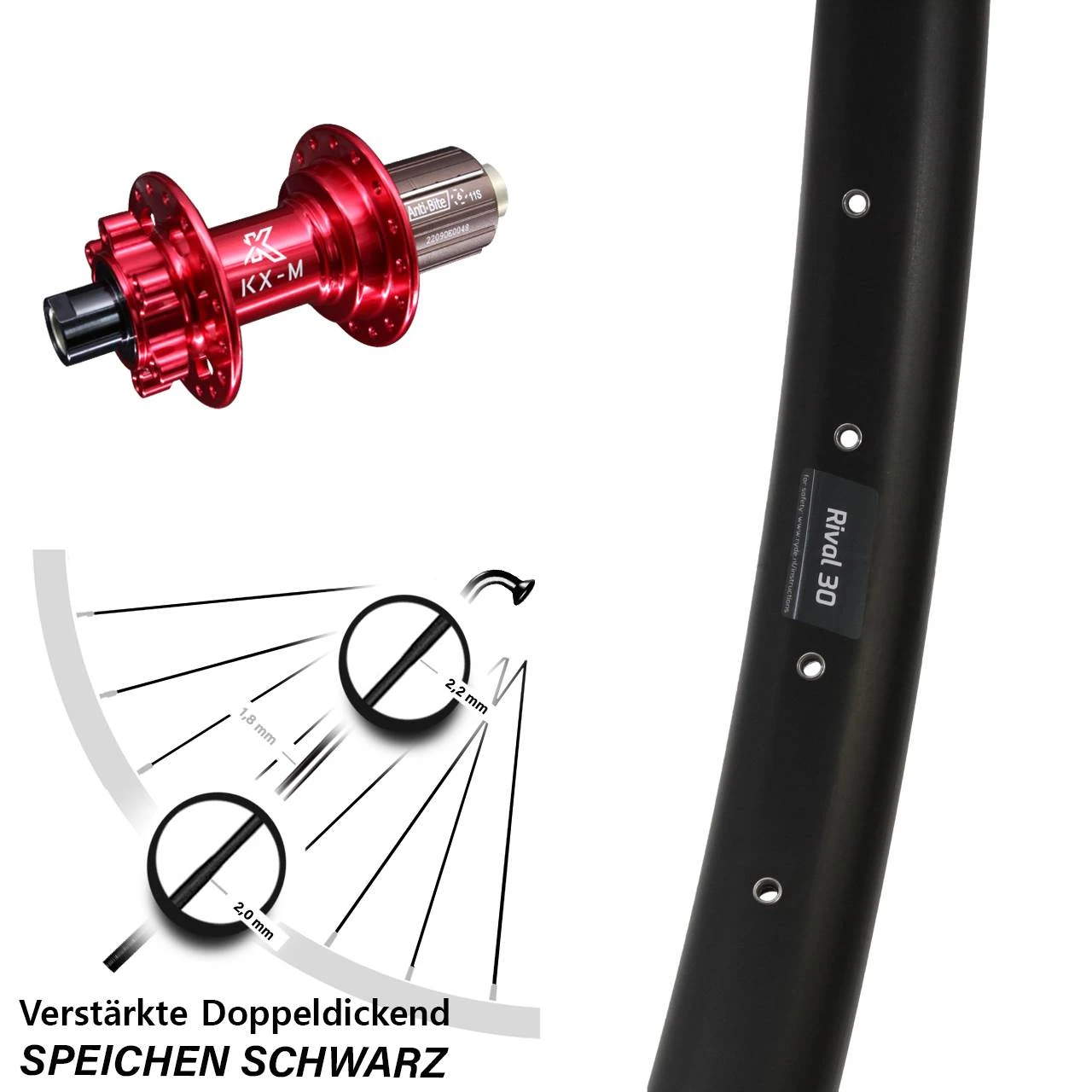 27,5 Zoll Hinterrad KX-M 6-Loch Ryde Rival 30-622 1 27,5 Zoll Hinterrad KX-M 6-Loch Ryde Rival 30-622