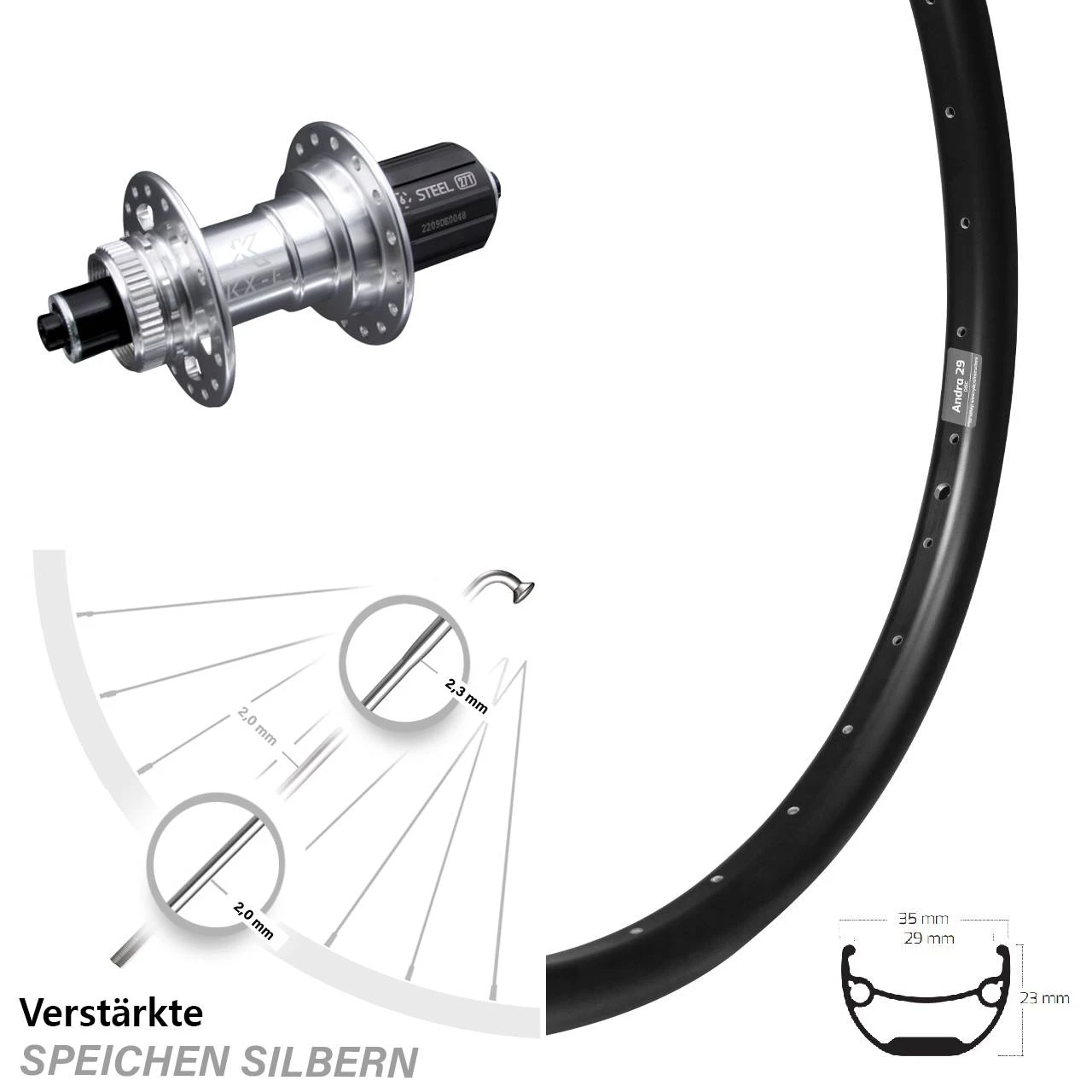 Ryde Andra 29 Hinteres Rad 27,5 Zoll Verstärkte KX-E Silbern Schnellspanner 1 Ryde Andra 29 Hinteres Rad 27,5 Zoll Verstärkte KX-E Silbern Schnellspanner