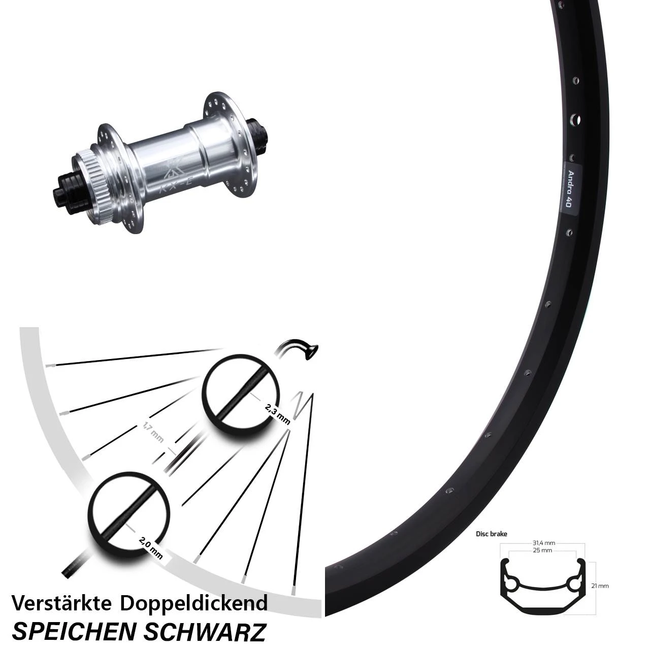 26 Zoll Vorderrad KX-E Schnellspanner 5x100 Ryde Andra 40 Disc Für Centerlock 1 26 Zoll Vorderrad KX-E Schnellspanner 5x100 Ryde Andra 40 Disc Für Centerlock