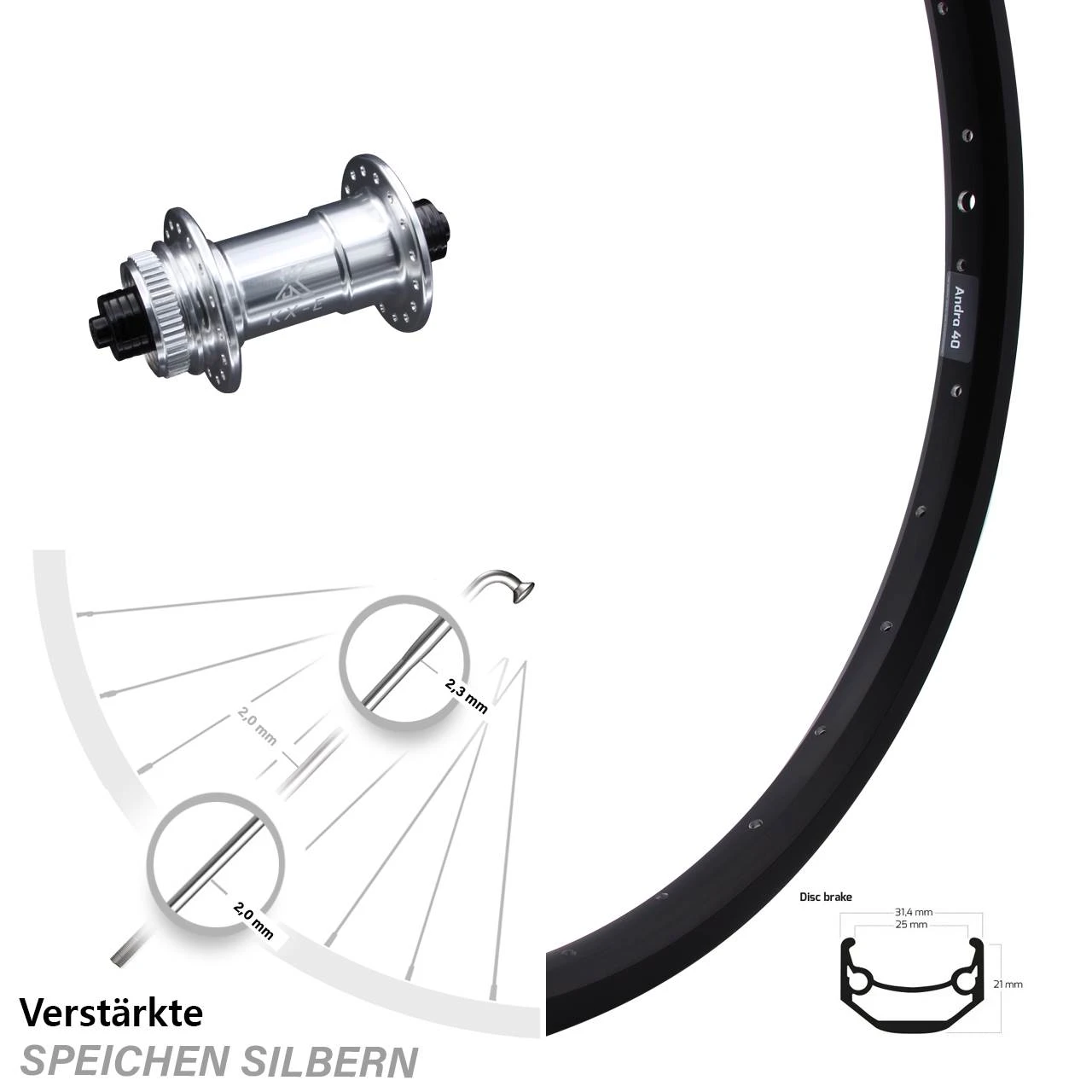 KX-E Nabe Silbern Eloxiert Ryde Andra 40 Disc Vorderrad 27,5 Zoll Verstärkt 1 KX-E Nabe Silbern Eloxiert Ryde Andra 40 Disc Vorderrad 27,5 Zoll Verstärkt