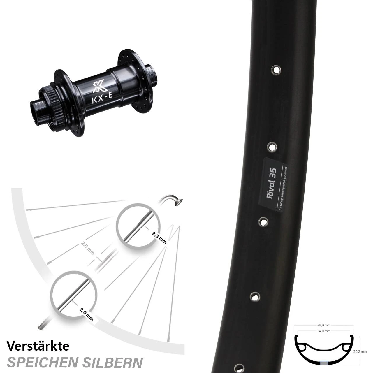 Breites Vorderrad Ryde Rival 35 Disc Mit KX-E Nabe Schwarz Verstärkt Centerlock 1 Breites Vorderrad Ryde Rival 35 Disc Mit KX-E Nabe Schwarz Verstärkt Centerlock